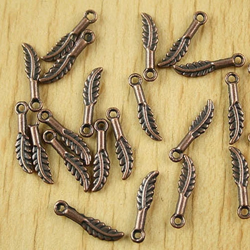 100pcs 16*4mm Copper-tone Feather Charms H2237 Charms