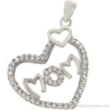 Sparkling Genuine White Sapphire MOM Pendant Necklace in Solid Sterling Silver Charms