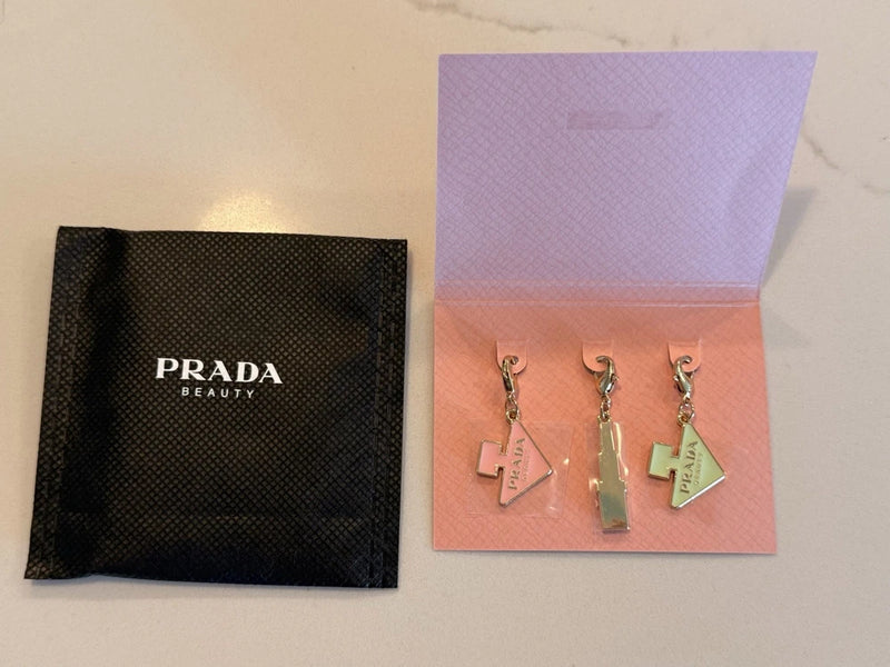 3 Prada Beauty Charms Shaped in Iconic Fragrance Bottle & Lipstick Charms