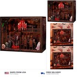 Haunted Manor DIY Miniature House Kit with LED Lights - Gothic Book Nook Deco... Model
