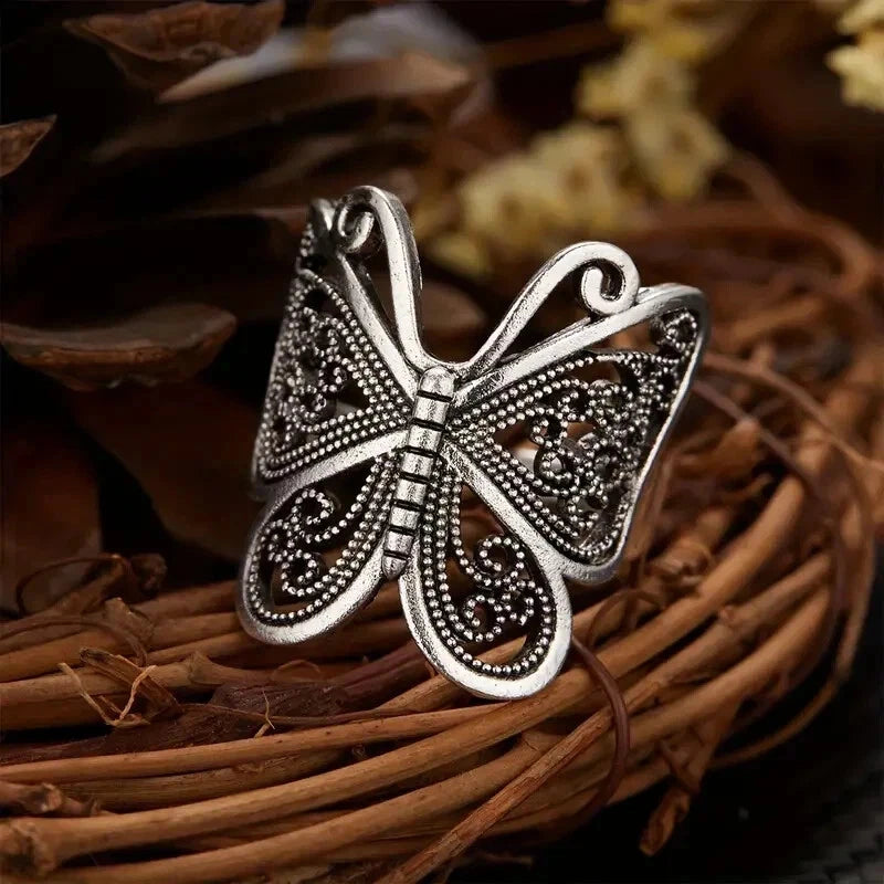 Elegant 925 Sterling Silver Charms Unique Butterfly Open Ring One Size Fit All Charms