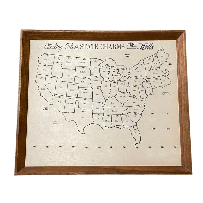Rare Vintage Wells Sterling Silver State Charms Display Board Picture Frame Model