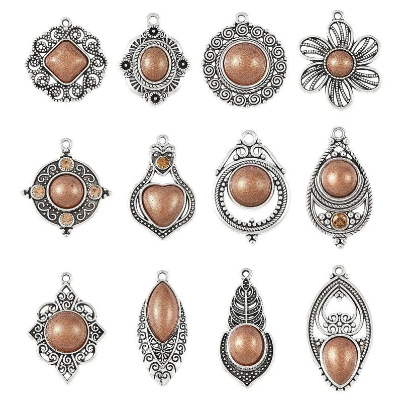 24pcs Bohemian Charms Resin Sunstone Tibetan Alloy Pendant for Bracelet Necklace Charms
