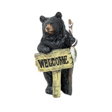 Resin Black Bear Welcome Sign Statue - Rustic Cabin Fishing Figurine Model