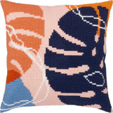 DIY Printed Cross-Stitch Cushion Kit "Monstera", 16x16" / 40x40 cm Model