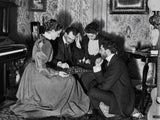 ANTIQUE GLASS PLATE NEGATIVE:  COUPLES PLAYING A BOARD GAME IN THE MUSIC ROOM Model