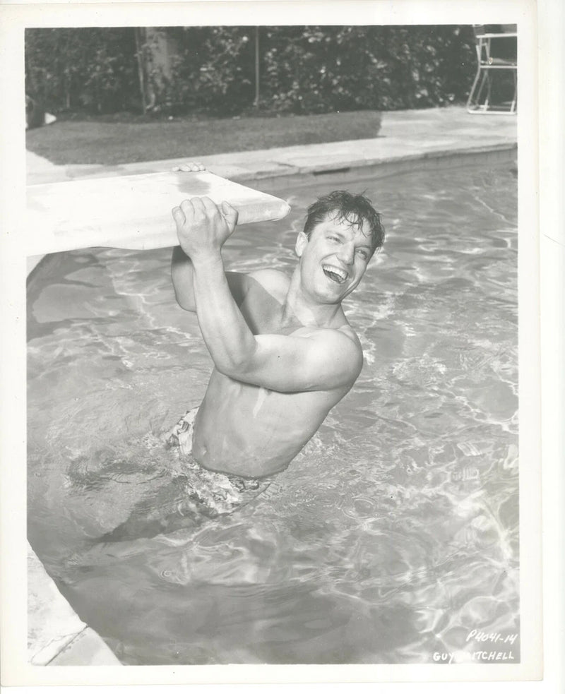 VINTAGE Guy Mitchell BEEFCAKE SWIMSUIT DIVING BOARD 50s Publicity Portrait Model