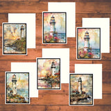 6 Watercolor Lighthouse Handmade DIY Card Kit, A2 w/Envelopes Ocean Seaside Model