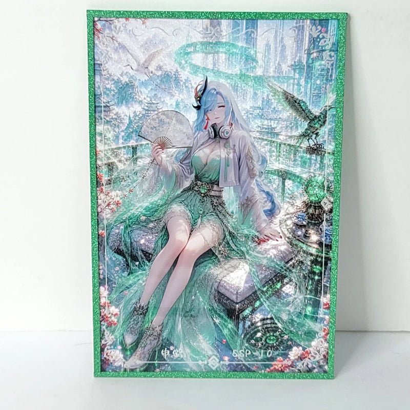 ShenHe 3D Double Sided Green Waifu Card Anime Girl Wall Art Oversized Board A5 Model