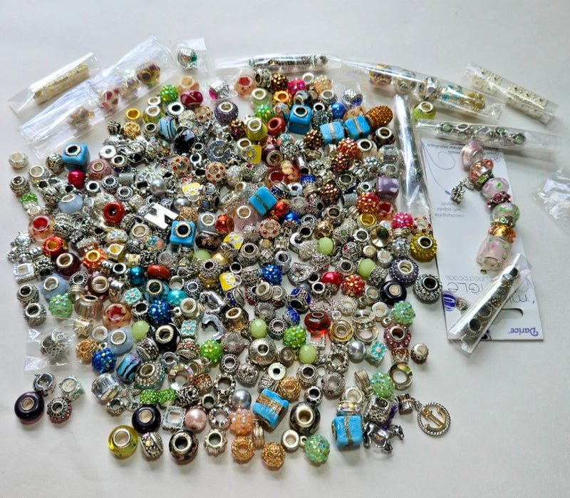 1.11 lb Mixed Lot European Charm Beads Spacers Dangles Many 925 Core DIY Jewelry Charms