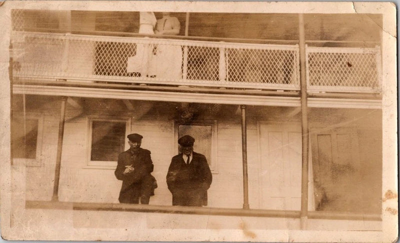 Old Vintage B/W Photo Two Men on Board Steamship Model