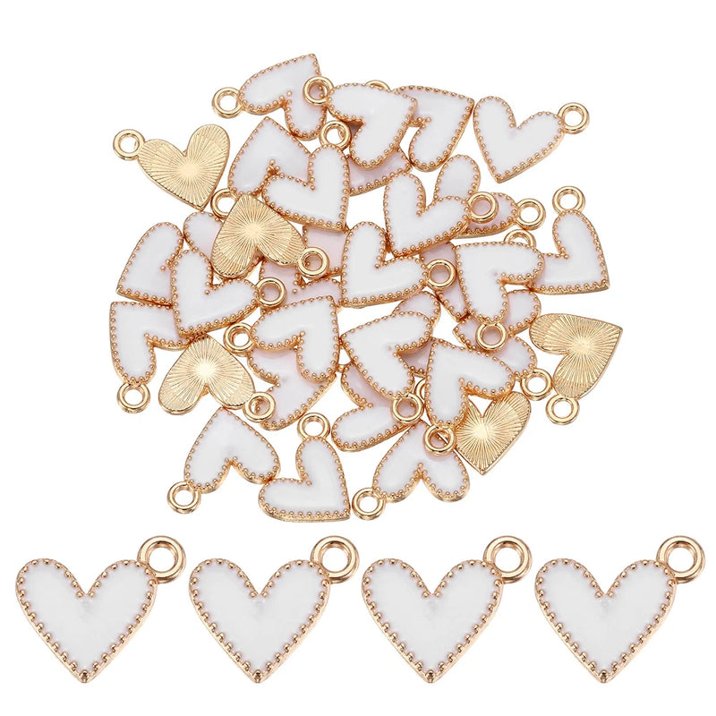 40Pcs Enamel Alloy Heart Charm Love Shape Pendant White 0.51"x0.39" Charms