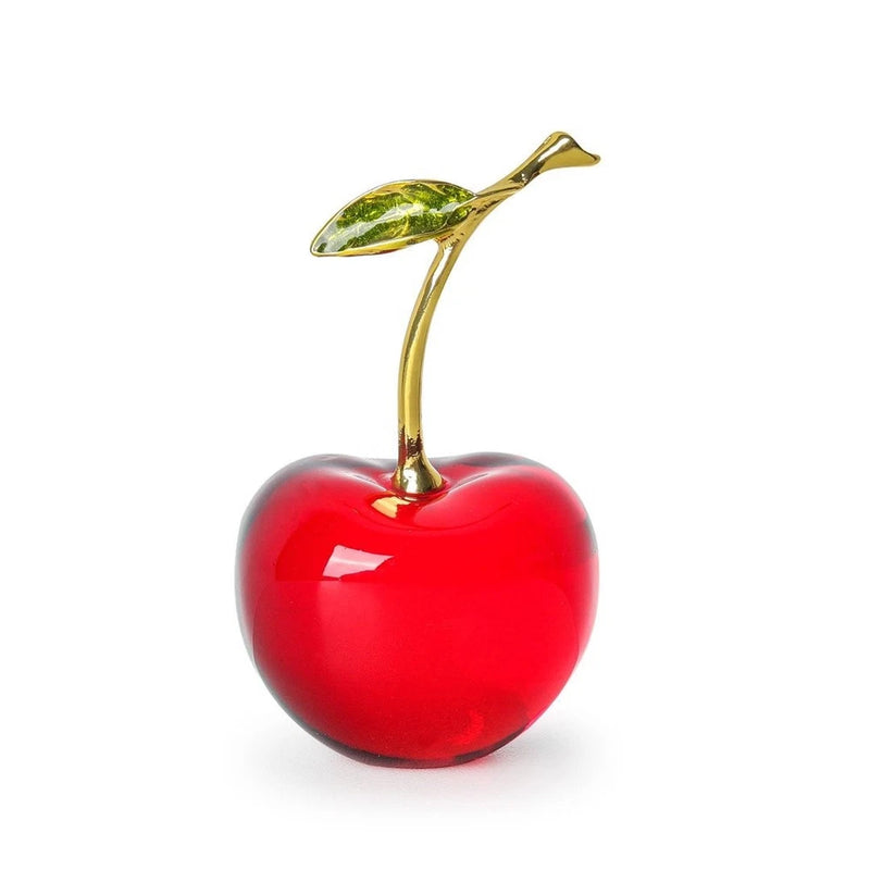Crystal Single Cherry Figurine Collectible Glass Fruit Ornament Wedding Gift Model