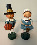 Lori Mitchell " Tom & Goodie " 2 pc Pilgrim Figurines Thanksgiving ESC 20696 Model
