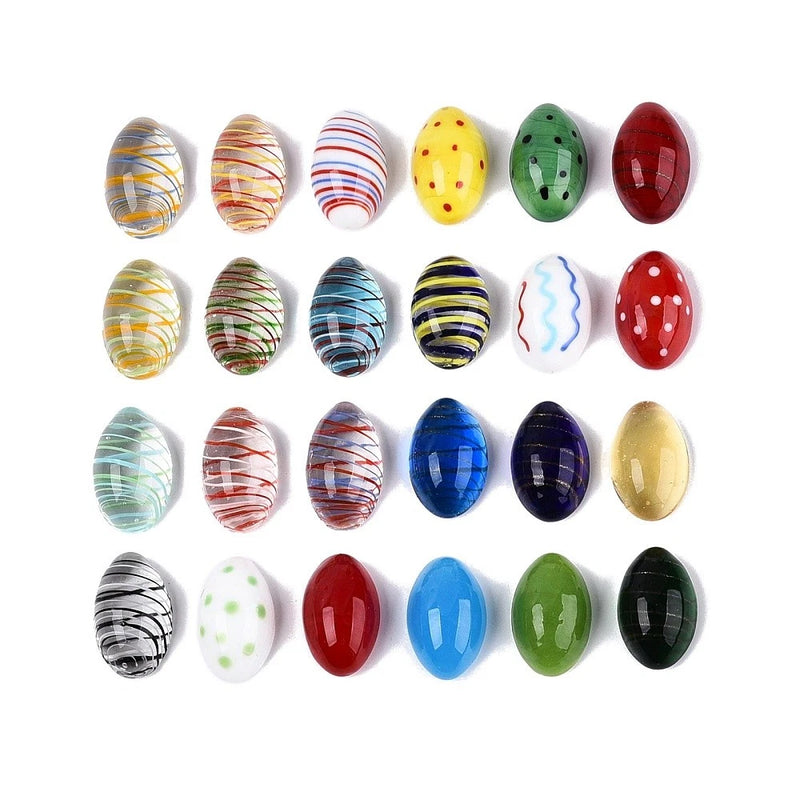 24Pcs Mxied Styles Handmade Lampwork Oval Display Decorations for Home Party Model