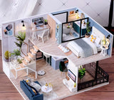 DIY 1:24 Miniature DollHouse Furniture Nordic Model House Craft Kit LED Lights Model