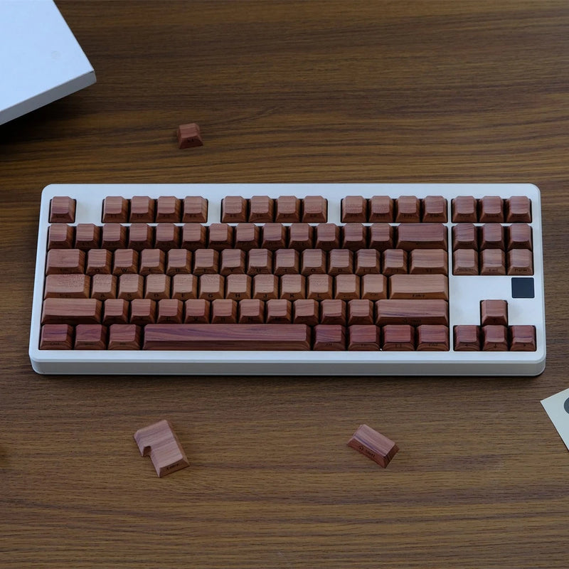 Walnut Wood Side Print Shine Through Cherry Profile Doubleshot PBT Keycap Set Model