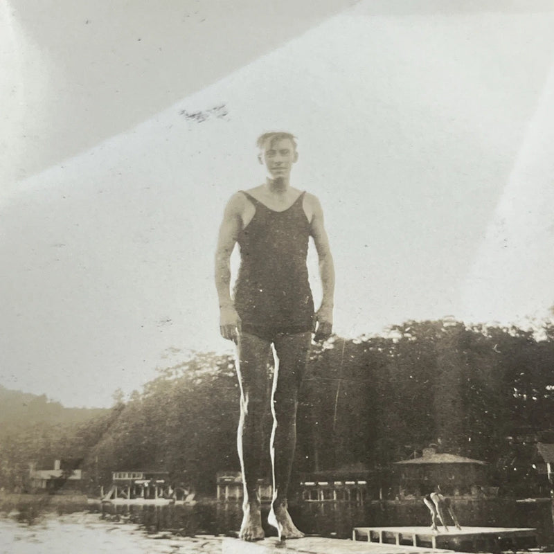 Vintage Snapshot Photo Diving Board Early Bathing Suit Gay Interest - C1 Model