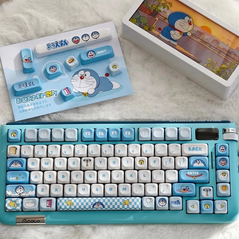 129 Keys MOA Profile Dye Subs Cute Blue White Doraemon Keycap Set Model