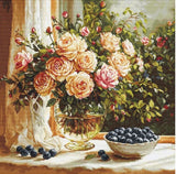 DIY Needlepoint Kit Vase with roses and blueberries Cross-Stitch Craft Set Model