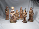 Vintage Lot Of 6 Handmade Thanksgiving Figurines Pilgrims & Indians Model