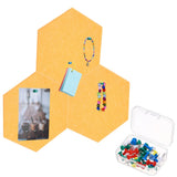 3Pcs Hexagon Self-Adhesive Wall Bulletin Felt Pin Board with Push Pins, Gold Model