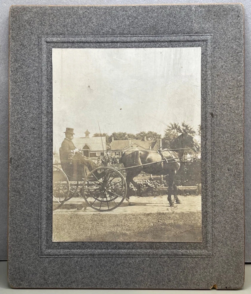 Man in Top Hat Driving Horse Drawn Carriage Cabinet Card Antique Photo on Board Model
