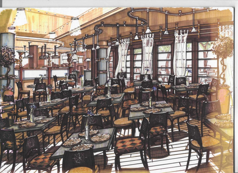 Decorative Coloured Print on Board of a Pub/Hotel Interior - c. 30cm. x 21cm. Model