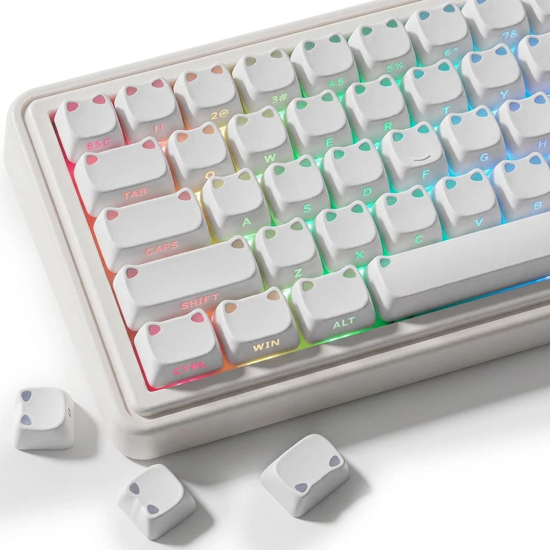 White Keycaps - Shine Through PBT Keycaps,113 Keys Side Print Cat Keycaps Model