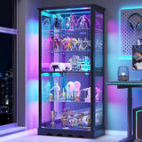 Figure Display Case 5 Tier Glass 71" RGB LED Light Minifigures Car Curio Cabinet Model