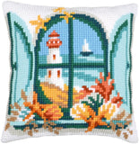 Vervaco stamped cross stitch kit cushion "Seaview", 40x40cm Model