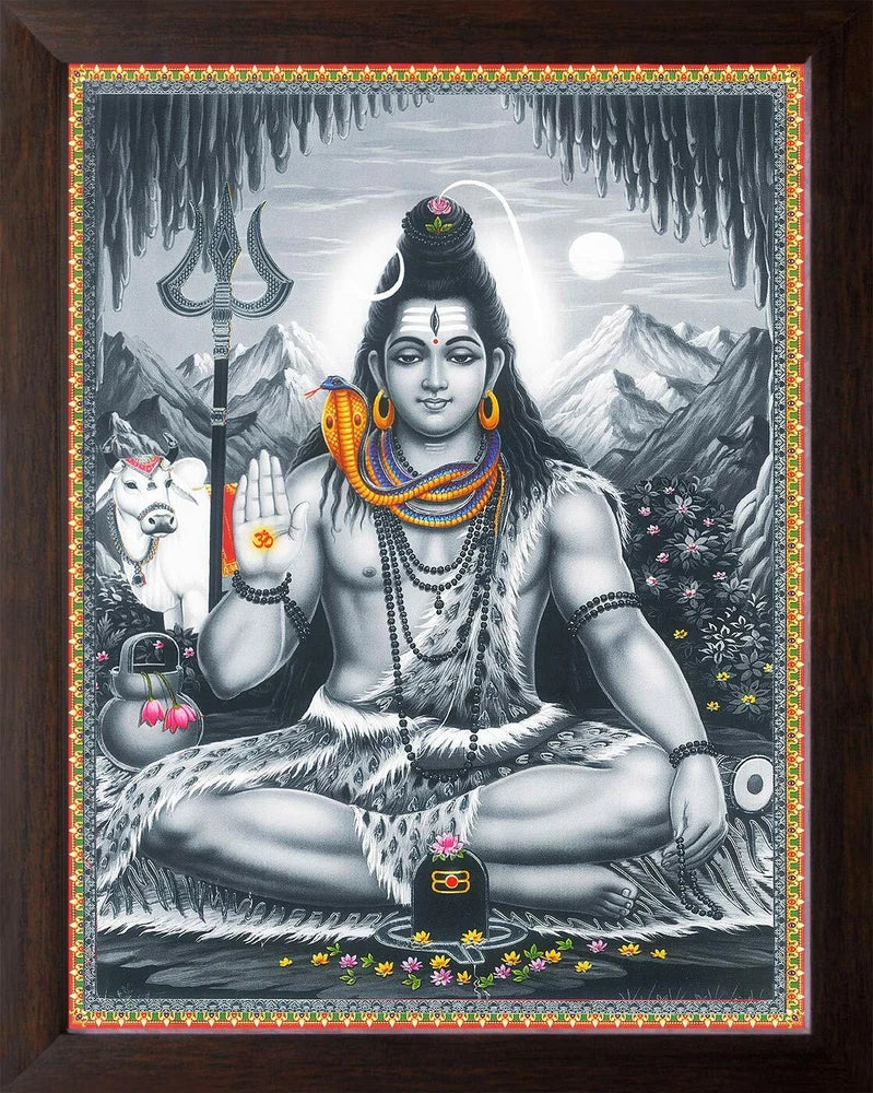 Lord Shiv Religious HD Print Painting In Wooden Frame Wall Decor Model