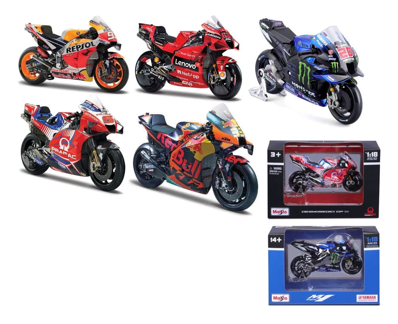 Bburago MotoGP Racing 1:18 Diecast Motorcycle Model Collectible Bike, Selectable Model