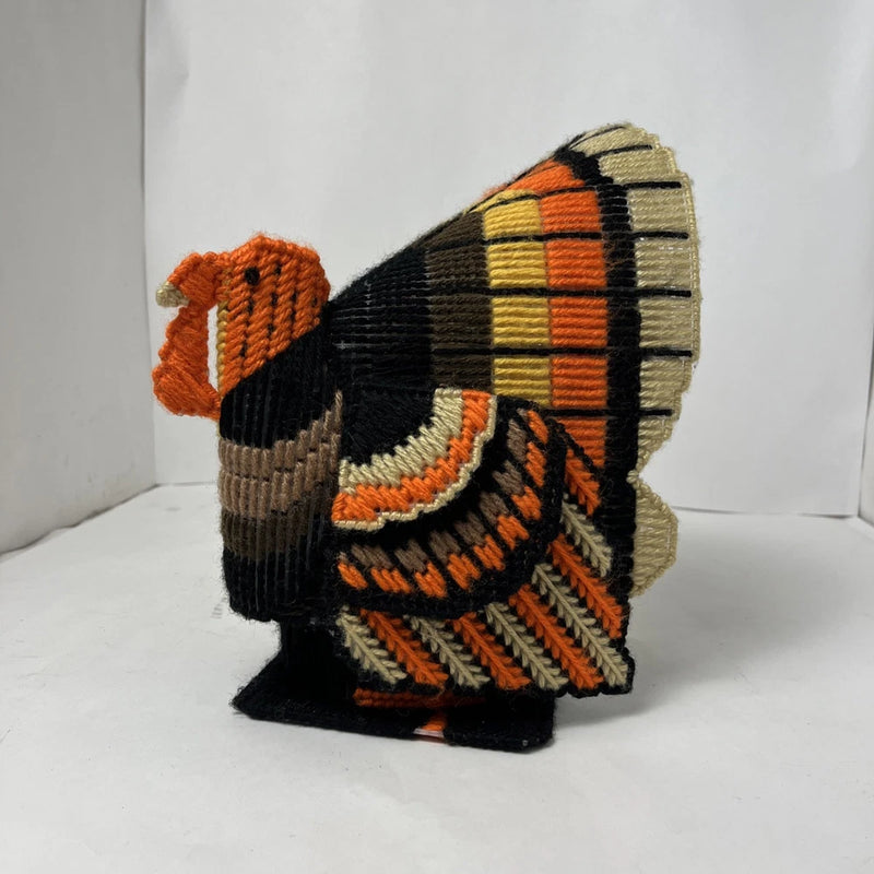 Vintage Woven Turkey Figurine Thanksgiving Folk Art Yarn String Decor Rustic Model