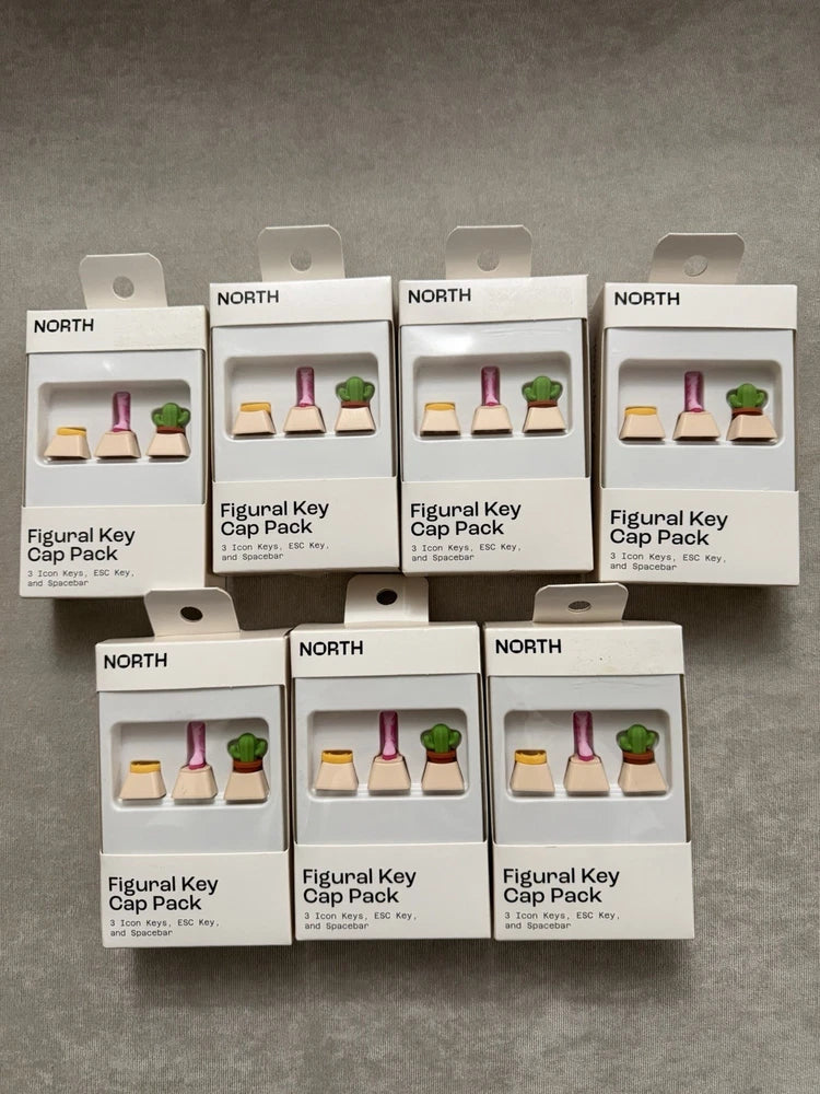Lot of 7 NORTH Figural Key Cap Pack - Beige Keycaps with Cactus, Boot, Horseshoe Model