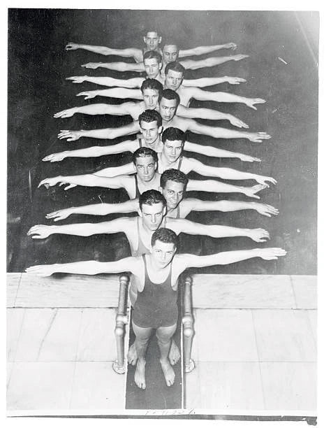 Swim Team Posing In Formation On Diving Board 1935 Old Photo Model