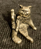 Sitting Cat Grooming Itself Cute 1" Handcrafted Brass Figurine Model