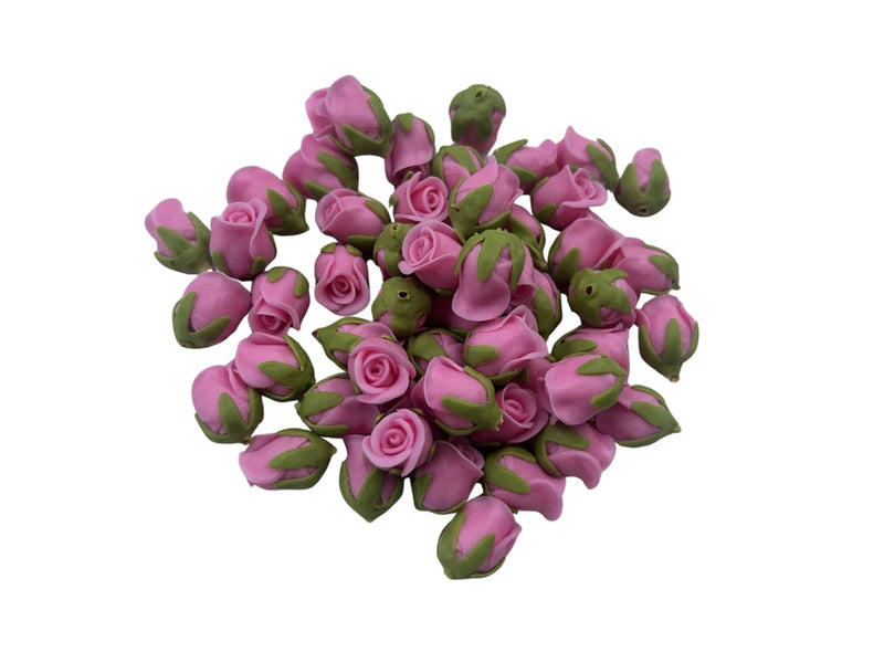 50 PCS Medium Clay Rose Beads for Jewelry Making, DIY, Craft Supplies Charms