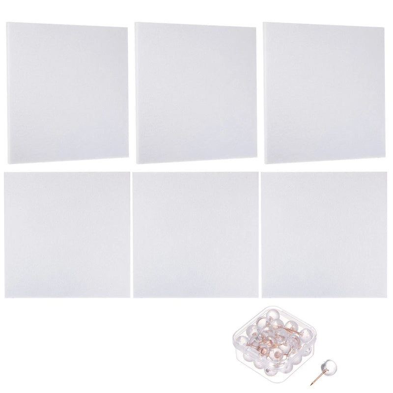 Felt Bulletin Board 12"x12" 6 Packs Self Adhesive Tile with Pins, White Model