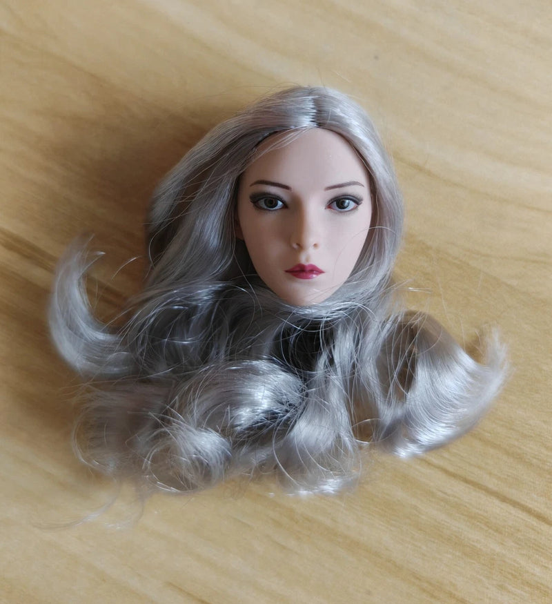 YMTOYS 1/6 Brown Eyes Silver Hair Female Girl Head Sculpt Model Toys Suntan Face Model