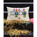 Permin counted cross stitch kit cushion front "Chickens that knit", 58x40cm Model