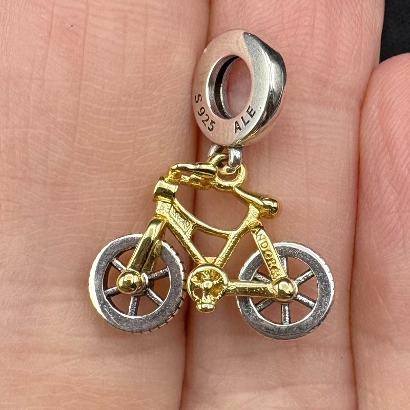 Pandora Two-Tone Spinning Wheels Bicycle Dangle Charm #763354C01 EC Charms