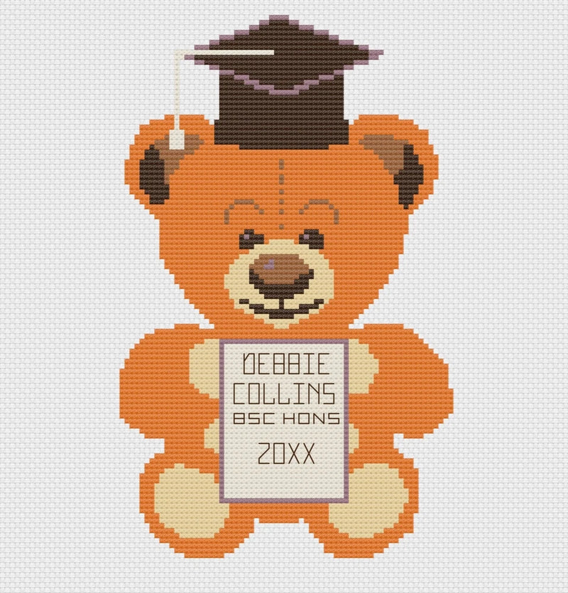 Cross Stitch Sampler Kit or Pattern - Florashell - Graduation Teddy Model