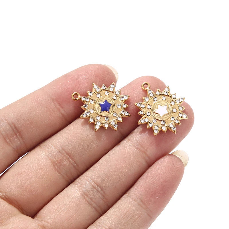 5pcs 18k gold plated stainless steel charms crystals star pendant Charms