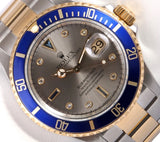 Rolex Submariner Date 16613 Yellow Gold & Steel Blue Insert - Gray Diamond Dial Model