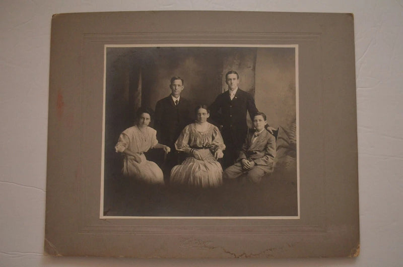 Vintage Black & White Group Family Photo Mounted on Board. Model