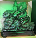 Chinese Carved Dragon Figurine Statue on Wooden Display Base Model