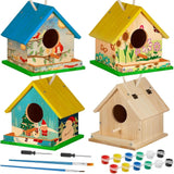 2 Sets DIY Birdhouse Kit with Paints Brushes Craft Activity for Kids and Adults Model