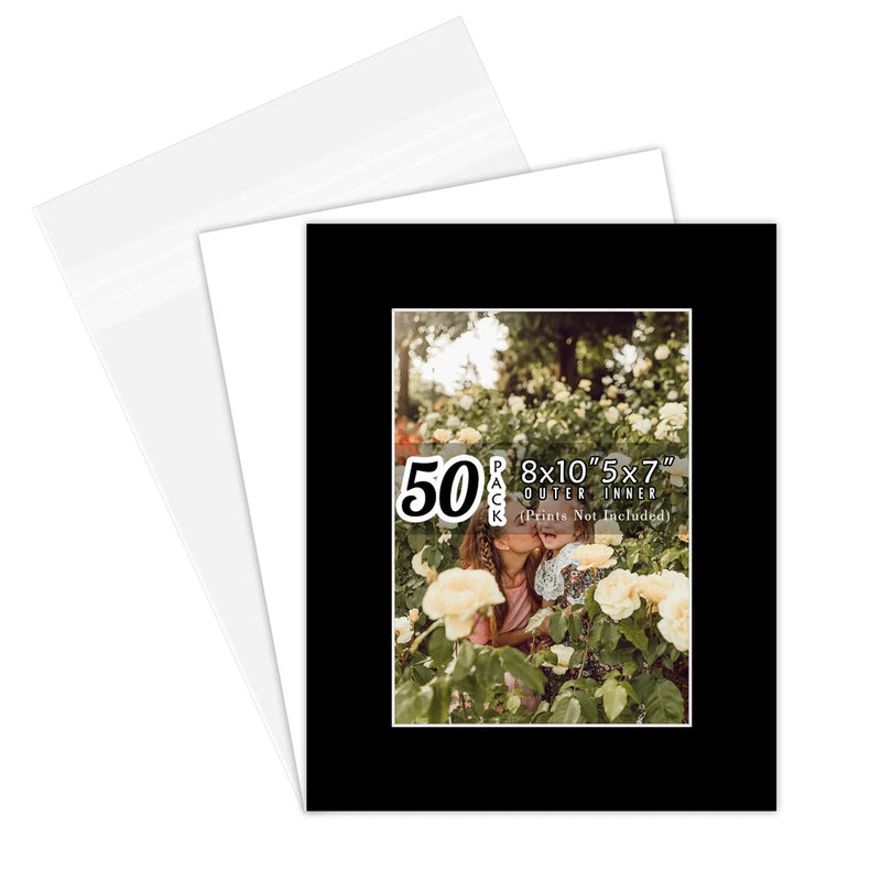 50 Pack 8x10 Picture Mat Boards Fits 5x7 White Core Acid-Free Bevel Cut Picture Model