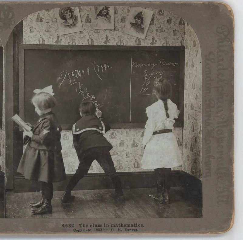 Students doing Math on the Black Board Universal Photo Art Stereoview 1904 Model